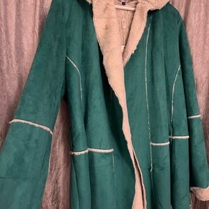 Chic Teal Teddy Jacket with Cream Details